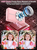 Digital Camera,FHD 1080P Kids Camera 44MP Point and Shoot Digital Cameras with 32GB Card,16X Zoom,Anti-Shake,Date Stamp,Compact Small Cameras Photography for Kids Student Teen Girl Boy(Pink) by TinyTreasures Baby Boutique