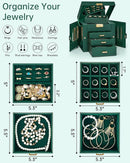 AKOZLIN 4-Tier Jewelry Box Leather Jewelry Storage Organizer with 3 Drawers Lockable for Women Girls Ring Necklace Earring Bracelet Holder with Mirror Forest Green by TinyTreasures Baby Boutique
