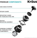 KRAUS WasteGuard 1 HP Ultra-Quiet Garbage Disposal with Quick Connect, Kitchen Sink Drain Cover, Power Cord and Flange Included, KWD100-100MBL by CozyNest Decor