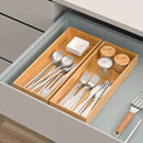 Bamboo Drawer Organizer, Stackable Utensil Organizer for Kitchen, Bamboo Storage Box Wood Silverware Tray for Drawer 15" x 6" x 2" Set of 2 by CozyNest Decor