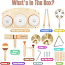 Kids Drum Set - Montessori Toys for 2 Year Old Boy Girl Birthday Gifts, 11 in 1 Wooden Musical Instruments for Toddlers 2-3, Musical Activity Table Preschool Learning Toys for Baby 18+ Months by TinyTreasures Baby Boutique