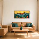 Abstract Sun Mountain Framed Canvas Wall Art Set, Forest Pine Tree Golden Sunset Wall Decor, Mixed Patchwork Landscape Art Print for Living Room, Bedroom, Dining Room, Office - 20"x40" by CozyNest Decor