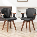 LUNLING Swivel Dining Room Chairs Set of 2, Mid Century Modern Black Faux Leather Kitchen Chairs with Arms,Bamboo Legs Side Chairs No Wheels,Accent Chair for Dining Rooms and Offices by CozyNest Decor