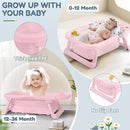 Collapsible Baby Bathtub,Baby Bath Tub with Thermometer & Soft Cushion,Baby Bathtub for Newborn to Toddler 0-36 Months,Portable Travel Baby Tub with No-Slip Feet,Baby Shower Gifts,Pure Pink by TinyTreasures Baby Boutique