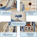 YUFU 5 in 1 Toddler Slide, Kids Slide with Climber, Basketball Hoop and Ball, Outdoor Indoor Playset for Toddlers Age 1-3 (Blue+Gray) by TinyTreasures Baby Boutique