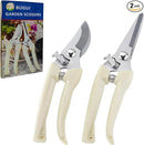 BUGUI Garden Shears Set of 2, Includes 1 Bypass Pruning Shears and 1 Straight Blade Garden Scissors, Sharp, Lightweight by GreenHaven Gardens