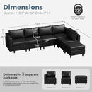 118.5" Faux Leather Modular Sectional Sofa, L Shaped Couch Set for Living Room, 6-Seater Comfy Cloud Couches with Movable Storage Ottoman Black by CozyNest Decor
