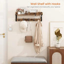 Homode Coat Rack with Shelf, Wall Shelf with Hooks, 26 Inch Long Coat Hanger Wall Mount with Key and Mail Holder, Wood Entryway Shelves for Hanging Hat Jacket Backpack Purse, Rustic Brown Black by CozyNest Decor