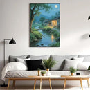 Moonlight under the big tree creek cabin scenery is suitable for posting in the living room bedroom office scenery poster wall painting by CozyNest Decor