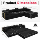 108" Oversized Convertible Sleeper Sofa Bed, Corduroy L Shape Sectional Couch, Folding Sofa Bed with Side Pocket, Modern Cloud Floor Mattress Couch, Modular Sofa for Living Room, Black by CozyNest Decor