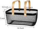 Portable Mesh Harvest Basket - Natural Bamboo Handle Foldable Organizer for Kitchen, Garden & Picnic | Ventilated Storage Bin with Rust-Proof Wire, Space-Saving Farmhouse Decor (Black) by GreenHaven Gardens