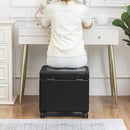 Adeco 17.7" Leather Ottoman with Wheels, Black Square Rolling Ottoman with Storage, Upholstered Button Tufted Vanity Stool with Hinged Lid for Living Room, Bedroom, Dorm by CozyNest Decor