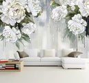 Vintage Floral Wallpaper Bedroom Hand-Painted White Peonies Flowers Wall Mural Children's Room (Not Peel and Stick) by CozyNest Decor