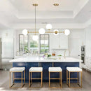 KCO Lighting Modern Globe Linear Chandelier 6 Light Milk Glass Chandeliers White and Gold Pendant Light Fixture Mid Century Rectangle Chandelier Brass Sputnik Island Lights for Kitchen by CozyNest Decor