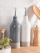 famiware Milkyway 16oz Ceramic Olive Oil Dispenser Bottle, Olive Oil and Vinegar Dispenser Bottle Set of 2 with Stainless Steel Pourers, Suitable for Storage Vinegar, Liquids, White and Dark Gray by CozyNest Decor