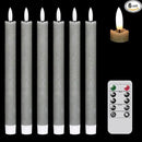 GenSwin Flameless Grey Taper Candles Flickering with 10-Key Remote, Battery Operated Led Warm 3D Wick Light Window Candles Real Wax Pack of 6, Christmas Home Wedding Decor(0.78 X 9.64 Inch) by CozyNest Decor
