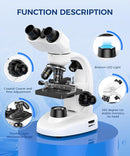 Compound Binocular Microscope for Kids & Students, 40X-2000X Magnification, Microscope Kit with Slides & Specimens, Lab Equipment for School Biology Class & Home Science Experiments by TinyTreasures Baby Boutique