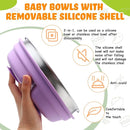 Nuogo 2 Pcs Stainless Steel Baby Suction Plates with Removable Silicone Shell 2-in-1 Metal Toddler Bowl Divided for Picky Eaters Kids Feeding Led Weaning Supplies, Dishwasher Safe (Purple,Green) by TinyTreasures Baby Boutique