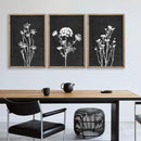 Flower Plant Wall Art Decor 16"x11" Set of 3 Black And White Botanical Painting Wood Framed For Minimalist Bedroom Office Rustic Living Room Abstract Wildflower Sign Hanging (Wood Black) by CozyNest Decor
