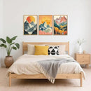 HPNIUB Mountains Forests Framed Canvas Wall Art Set, Abstract Woodland Painting, Boho Scenery Sun Wall Decor, Pretty Grassland River Artwork for Living Room, Bedroom, Dining Room, Office - 16"x24"x3 by CozyNest Decor