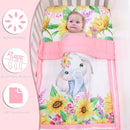 Cloele Crib Bedding Set for Baby Girls - 3 Piece Elephant Baby Bedding Set includes Pink Crib Skirt Crib Quilt Fitted Sheet - Sunflower Soft Nursery Comforter Bedding Set for Girls by TinyTreasures Baby Boutique