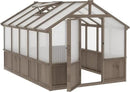 8x10 FT Greenhouse Kit with 6MM Thick Polycarbonate Panel for Outdoor, Wooden Walk-in Green House with Adjustable Roof Vent and Lockable Door, Backyard, Garden, Light Mocha Brown