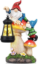 TIJNN Solar Garden Statue Gnomes Figurine Lights,Funny Gnomes Standing on Mushrooms with Lanterns, with Lanterns Outdoor Yard Decorations for Patio Porch Home, Garden Gifts for Women Mom by CozyNest Decor