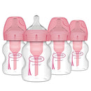 Dr. Brown's Natural Flow Anti-Colic Options+ Wide-Neck Baby Bottles 5 oz/150 mL,with Level 1 Slow Flow Nipple, Pink 4 Pack, 0m+ by TinyTreasures Baby Boutique