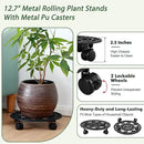 2 Packs Rolling Plant Stand with Wheels Metal Plant Caddy with Wheels Heavy Duty 13'' Round Plant Stand Indoor Iron Plants Rollers for Plants, Plant Dolly with Plant Saucers by GreenHaven Gardens