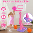 Toddler Pink Basketball Hoop Indoor Outdoor Age 1-3, Adjustable Kids Basketball Hoop with 3 Balls Backyard Outside Girls Basketball Goal Sport Toys for 1 2 3 4 Year Old Baby Girl Birthday Gifts by TinyTreasures Baby Boutique