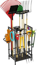 Garden Tool Organizer Rack for Garage, Yard Tool Tower Rack Organizer, Tools Stand Storage with Hooks Black Metal Garden Tools Holder for Yard Shed Garage Organization by GreenHaven Gardens