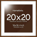 Homeforia 20x20 Brown Picture Frame, High End Dark Oak 20 x 20 Square Wood Frame with Mat 16 x 16 for Photo, 20by20 Wooden Walnut Poster Frame Matted to 16x16 Print, Tempered Glass, Wall Kit, Set of 1 by CozyNest Decor