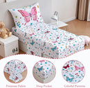 PERFEMET 4-Piece Girls Butterfly Bedding in Pink Floral - Reversible Colorful Flower Toddler Bed Comforter Set for All Season (White, Butterfly) by TinyTreasures Baby Boutique