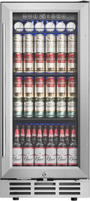 15'' Beverage Refrigerator Cooler - 126 Cans Under Counter Beverage Fridge with LED Light, Built-in Design, Wine Cooler for Home/Kitchen by CozyNest Decor