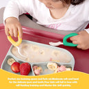 Baby Self Feeding Training Spoon and Fork Set with Travel Case, BPA-Free Cute Circle Toddler Training Utensils, Silicone/ABS Great Tableware Set Spoons Fork for Kids(Deep Green & Light Yellow) by TinyTreasures Baby Boutique