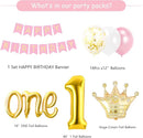 First Birthday Decorations Girl - 1st Birthday Baby Girl Decorations Include Balloons Box, Backdrop, Crown, Banner, High Chair Banner, Topper, Baby First One Year Old Girl Party Supplies by TinyTreasures Baby Boutique
