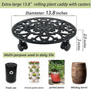 2 Packs 14 Inch Rolling Plant Stand with Wheels Metal Plant Caddy with Wheels Heavy Duty Round Plant Stand Indoor Iron Plants Rollers for Plants, Plant Dolly with Plant Saucers by GreenHaven Gardens