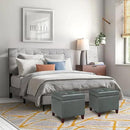 Adeco Bonded Leather Square Tufted Cubic Cube Footstool, 18" Height Storage Ottomans, with Lid, Cement Grey by CozyNest Decor