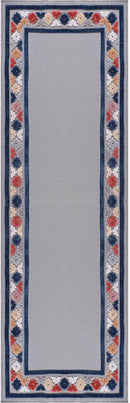 Beverly Rug Outdoor Runner Rug 2x7 Modern Floral Bordered Area Rugs for Indoor and Outdoor Patio Easy to Clean Non Shedding Living Room Porch Garden Washable Outside Carpet (2 x 7 Gray) by CozyNest Decor