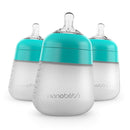 Nanobebe Flexy Silicone Baby Bottles, Anti-Colic, Natural Feel, Non-Collapsing Nipple, Non-Tip Stable Base, Easy to Clean - 3-Pack, Teal, 9 oz by TinyTreasures Baby Boutique