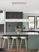W48 Modern Rectangular Crystal Chandeliers Dining Room Chandelier,Silver Pendant Light Fixture with Remote Control for Living Room Kitchen Island by CozyNest Decor