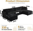 Modular Sectional Sofa, 130.7 Inch U Shaped Couch Set for Living Room, 4-Seater Comfy Cloud Couches with Two Movable Ottoman, Plush Corduroy, Black by CozyNest Decor
