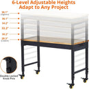 60'' Adjustable Workbench on Wheels, 2000LBS Heavy Duty Worktable with Power Outlets, Rubberwood Workstation for Workshop, Garage, Office, Home by GreenHaven Gardens