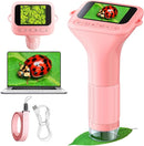 Microscope for Kids with 12 Slides, 100X-1000X 1080P Digital Handheld Kids Microscope, Mini Portable Pocket Miniscope Science Toys Gifts for 3+ 4 5 6 7 8 9 10 11 12 Year Old Boys Girls, Pink by TinyTreasures Baby Boutique