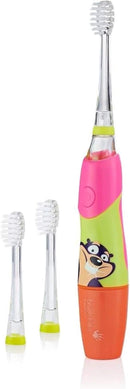 Brush Baby KidzSonic Toddler and Kid Electric Toothbrush for Ages 3+ Years - Disco Lights, Gentle Vibration, and Smart Timer Provide a Fun Brushing Experience - (3) 3+ yrs Brush Heads Included (Pink) by TinyTreasures Baby Boutique