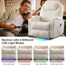 AHMED Power Recliner Chair with Vibration Massage & Heat for Adults, Faux Leather Home Theater Seating with Cup Holders/LED Lights/USB Ports/Side Pockets for Living Room, Beige by CozyNest Decor