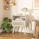 Lerliuo Rattan Nightstands Set of 2, Side Table with Drawer Open Shelf, Cane Accent Bedside End Table, Mid Century Modern Night Stand for Bedroom, Dorm and Small Spaces (Grey White) by CozyNest Decor