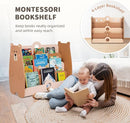 OOOK Montessori Bookshelf for Kids, Pine Wood Baby Bookshelf, Bear Toddler Book Shelf for Nursery, Playroom, Classroom by TinyTreasures Baby Boutique