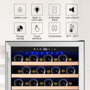 Tylza 24 Inch Wine Cooler Refrigerator, 51 Bottle Built-in or Freestanding, 24'' Fridge with Stainless Steel & Double Layer Tempered Glass Door and Temperature Memory Function by CozyNest Decor