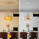 WUZUPS Nickel Chandelier Rustic Farmhouse Industrial Round Ceiling Pendant LED Light Fixture with Amber Glass Shade for Dining Room Kitchen Island Foyer Entryway, H 20.9" W 15.9", E26 Base by CozyNest Decor